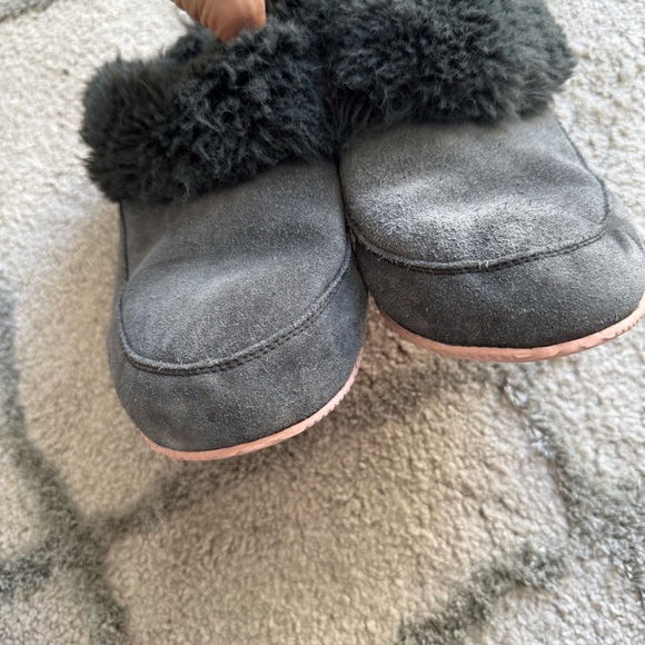 SOREL slippers GO COFFEE RUN gray leather faux fur slip on slides shoes 8 - Picture 5 of 12